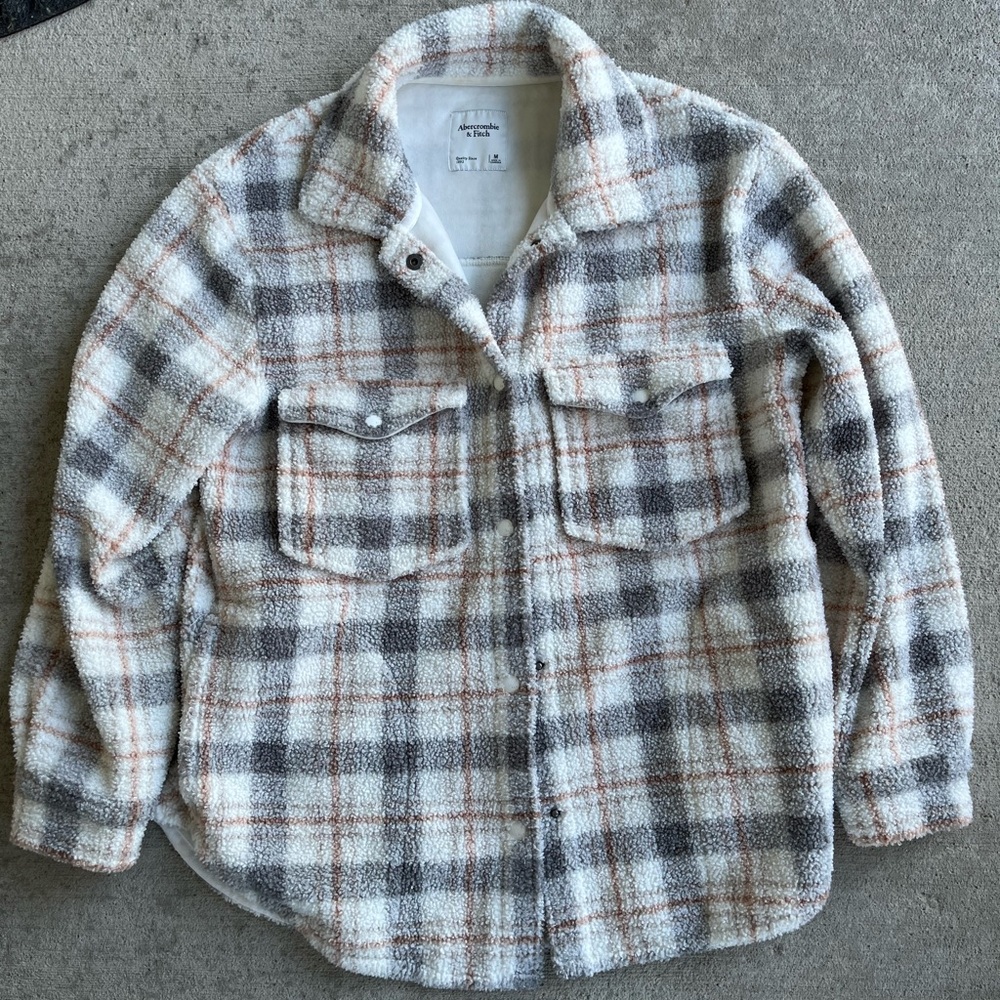 Abercrombie and Fitch plaid Sherpa fleece snap up shirt jacket coat flannel top
